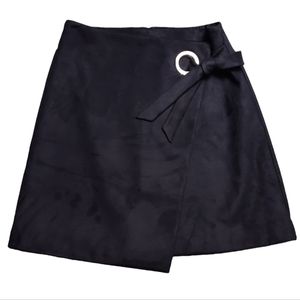 Loft Black Microsuede Faux Wrap Grommet Tie Skirt SZ 2